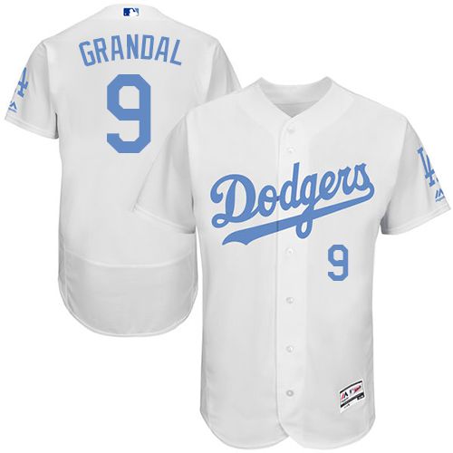 Dodgers #9 Yasmani Grandal White Flexbase Authentic Collection Father's Day Stitched MLB Jersey - Click Image to Close